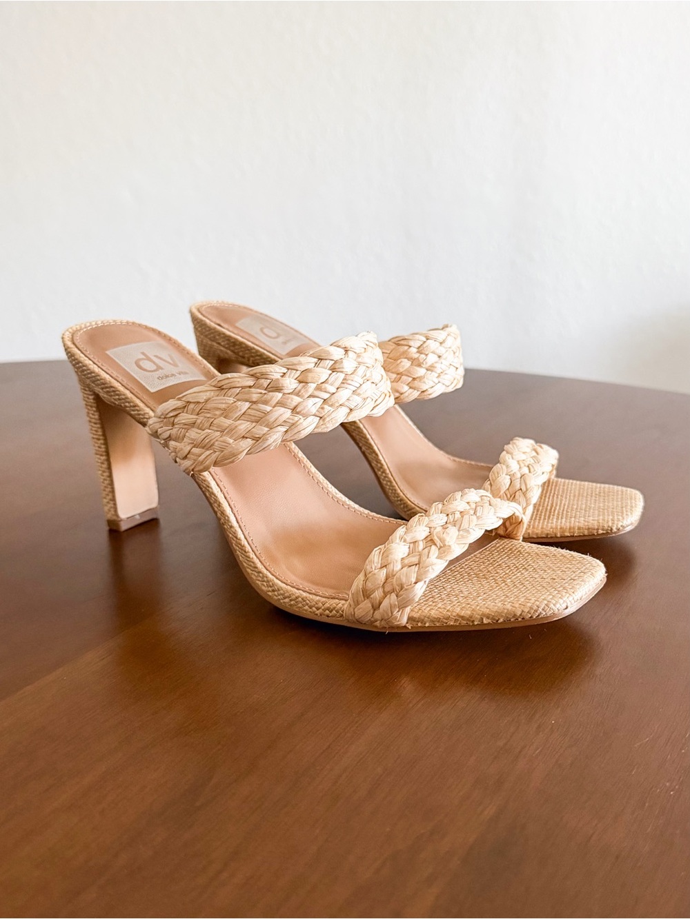 DV by Dolce Vita Braided Natural-Tone Heeled Mules
